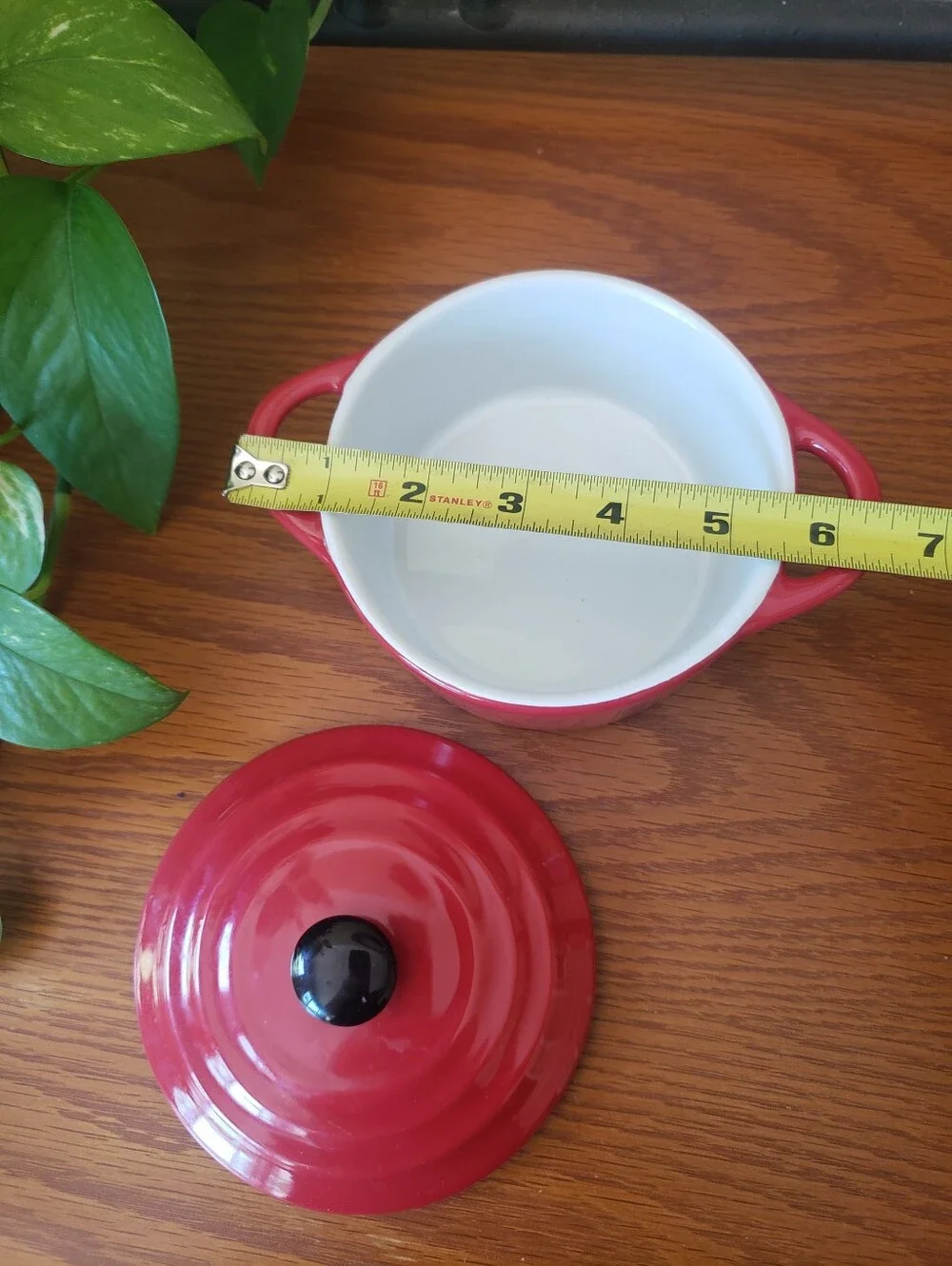 Red Ceramic Mini Casserole Dish With Lid And Handles - 4 3/4